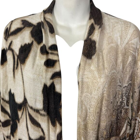 Chicos Womens Neutral Paisley Andrea Long Cardigan Sweater Brown Beige Open 1 M - Picture 5 of 16